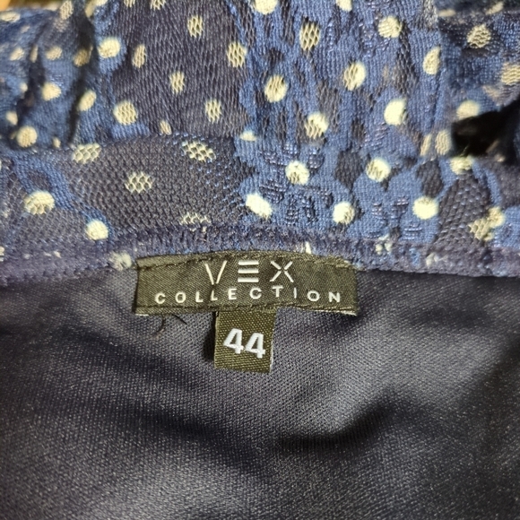 Vex Collection Polka Dot Ruffle Lace Midi Skirt Navy Blue Size EU 44 (US 12) - Picture 7 of 8